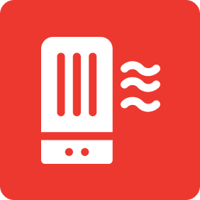 white air purifier icon on red background