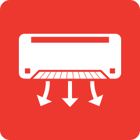 white mini split head icon on red background